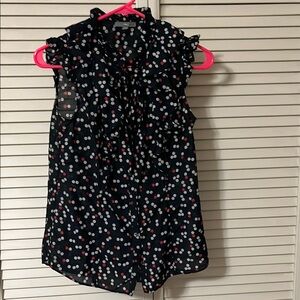 GAP Navy Polka Dot Ruffle Blouse